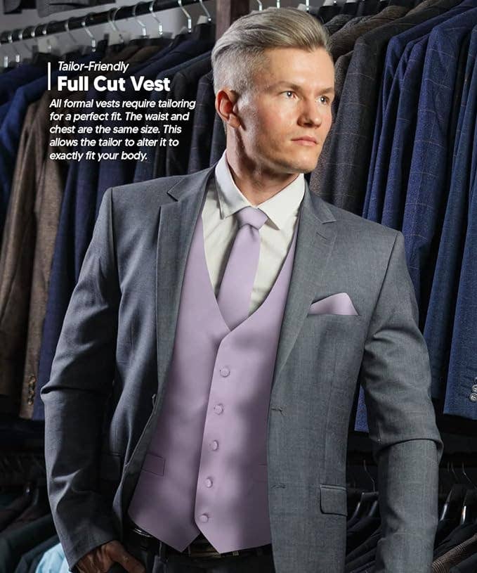 Dubal Brothers - Wholesale Suit Vest - Men's - Vittorio Farina Solid Satin Vest Set (White Back) Var. 01 (Beige-Maize)23