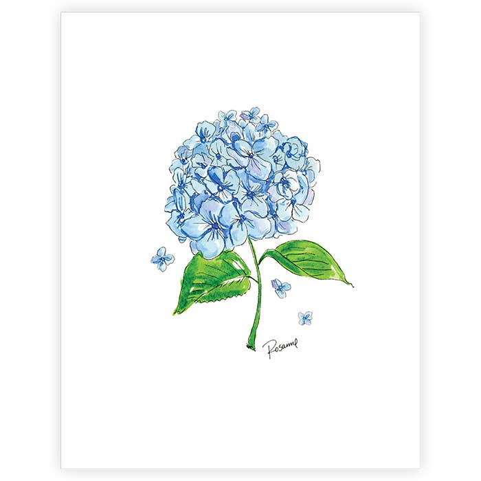 Impresión artística de hortensia azul de una sola flor pintada a mano para venta al por mayor de RosanneBeck Collections