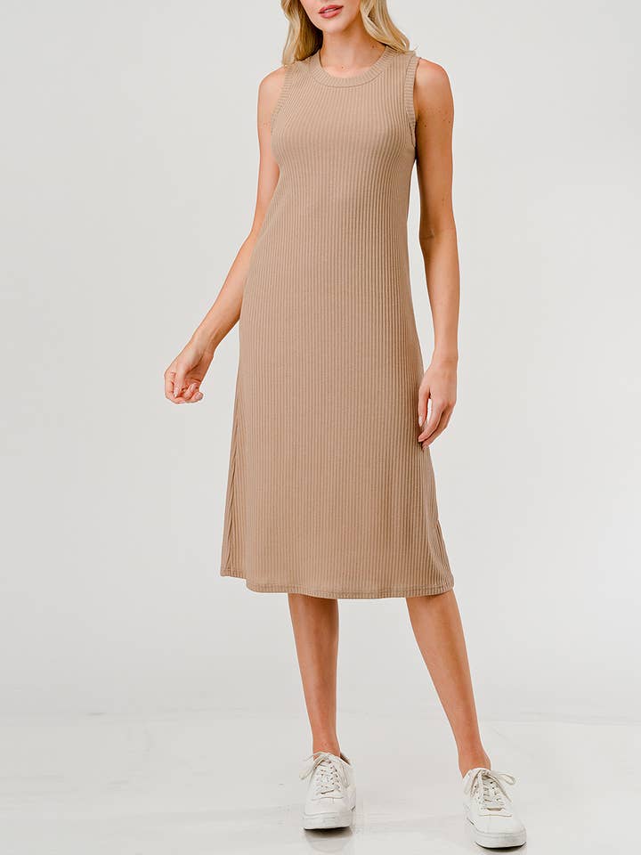 Sleeveless Ribbed Knit Dress, D821 for wholesale by Heimious