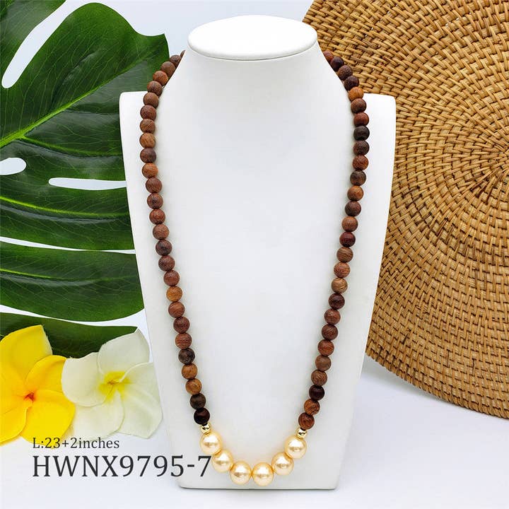 S&T Collections - Wholesale Kralen/parelketting - Hawaiiaanse houten kralenketting met parels in verschillende stijlen en kleuren