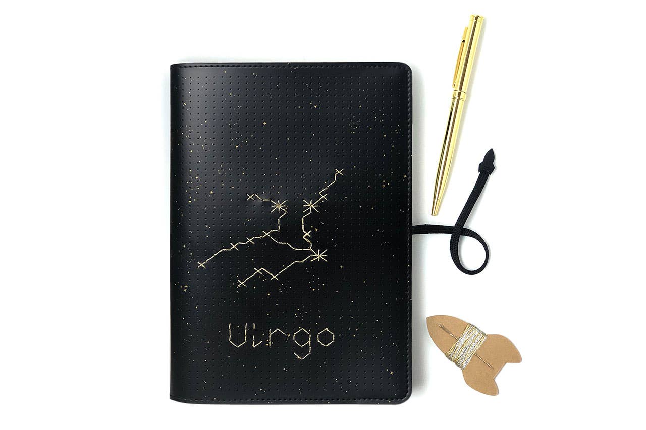 Chasing Threads – Engroshandel Notesbog – DIY Sy din stjerne tegn Kit - Sort Vegansk Læder Notebook15