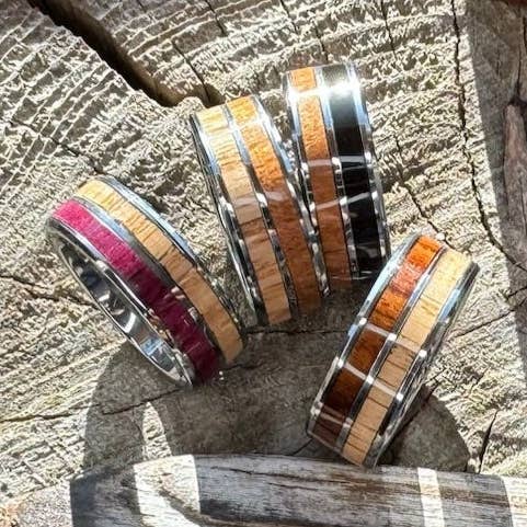 Stonington Designs/Hitch-Crafter - Wholesale Band/Stacked Ring - Latitude — 8mm Double Wood Inlay Tungsten Ring5