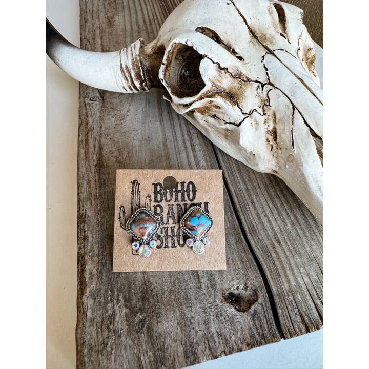 Boho Ranch Shop - Wholesale Stud/Post Earrings - Western Diamond Shape Stone Stud Earrings