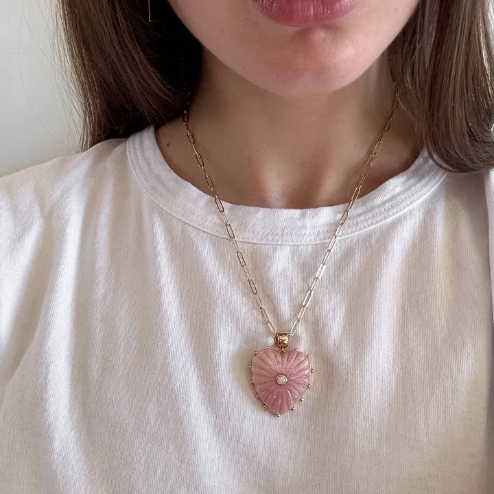 THATCH - Wholesale Pendant/Charm Necklace - Malene Pink Opal Paperclip Necklace