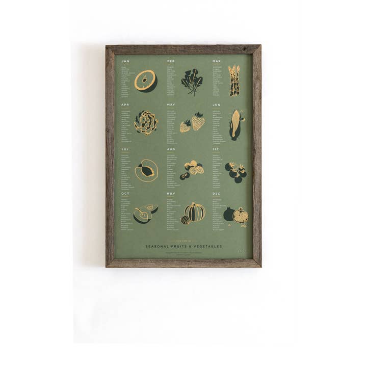 Young America Creative - Wholesale Art Print - Fruit and Vegetable Foil Pressed Print - Midgreen