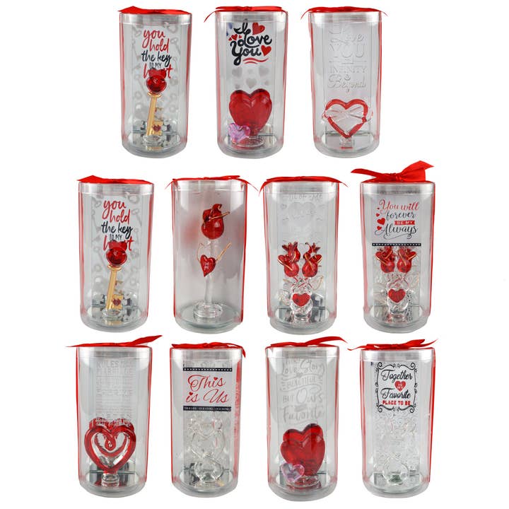 Novelty Closeout - Wholesale Decorative Tabletop Object - Valentine's Day Glass Keepsake Gift Assortment- 12/Pack