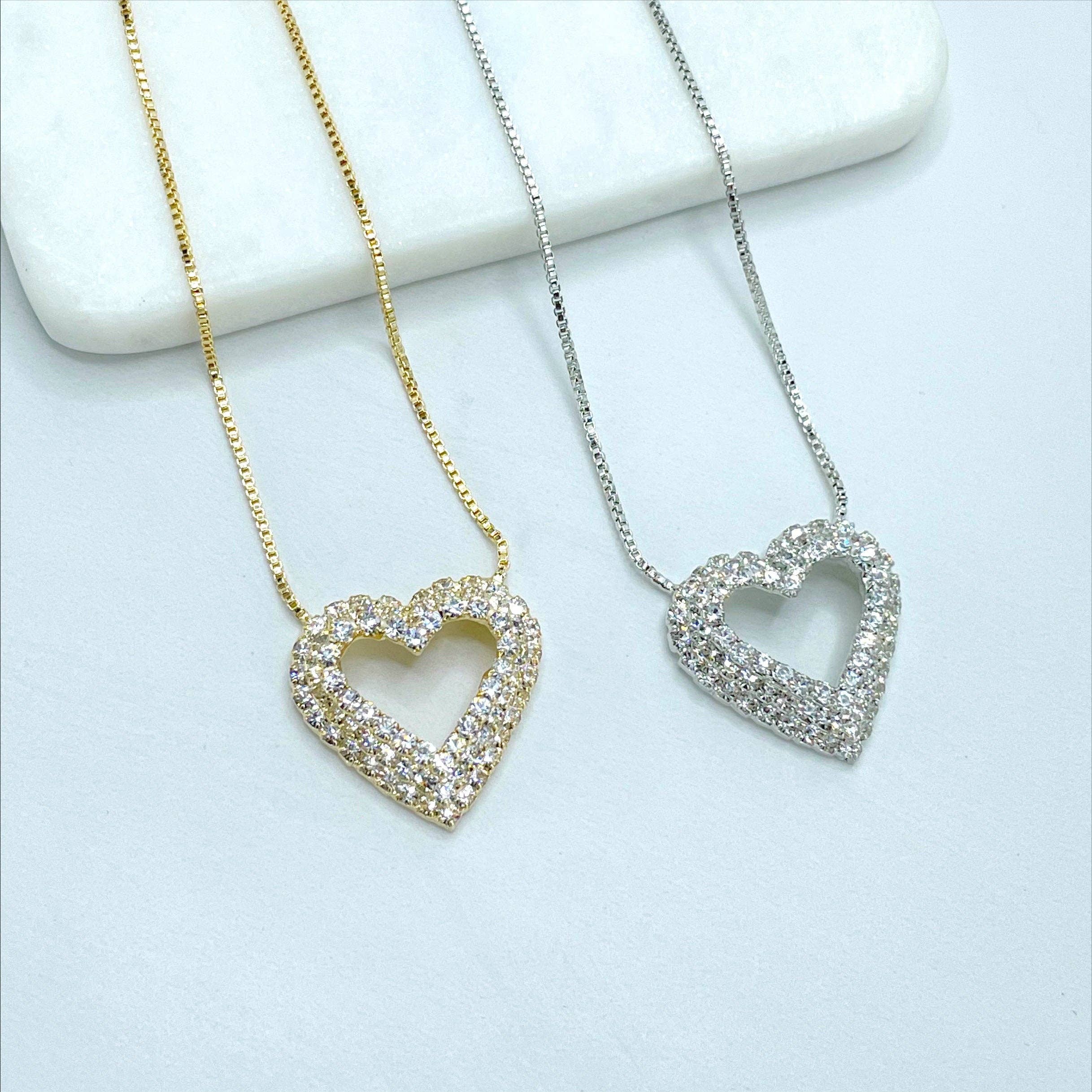 DIJU Jewelry – Großhandel  – 18k vergoldete oder Weißgold-gefüllte 1mm Schlangenkette mit Zirkonia-Fancy-Herz-Design-Set Halskette & Ohrringe Großhandel Schmuckzubehör2