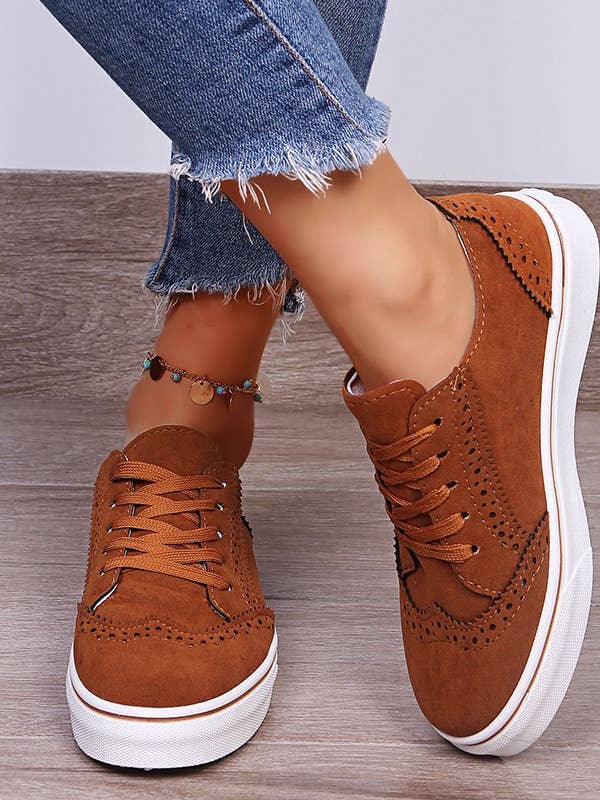 Suede Lace-Up Flat Sneakers for wholesale by Beyond Apparel