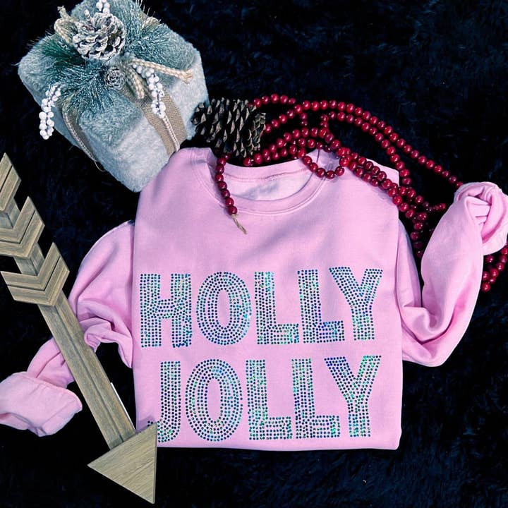 Light Pink Holly Jolly Spangle Fleece for wholesale on Faire