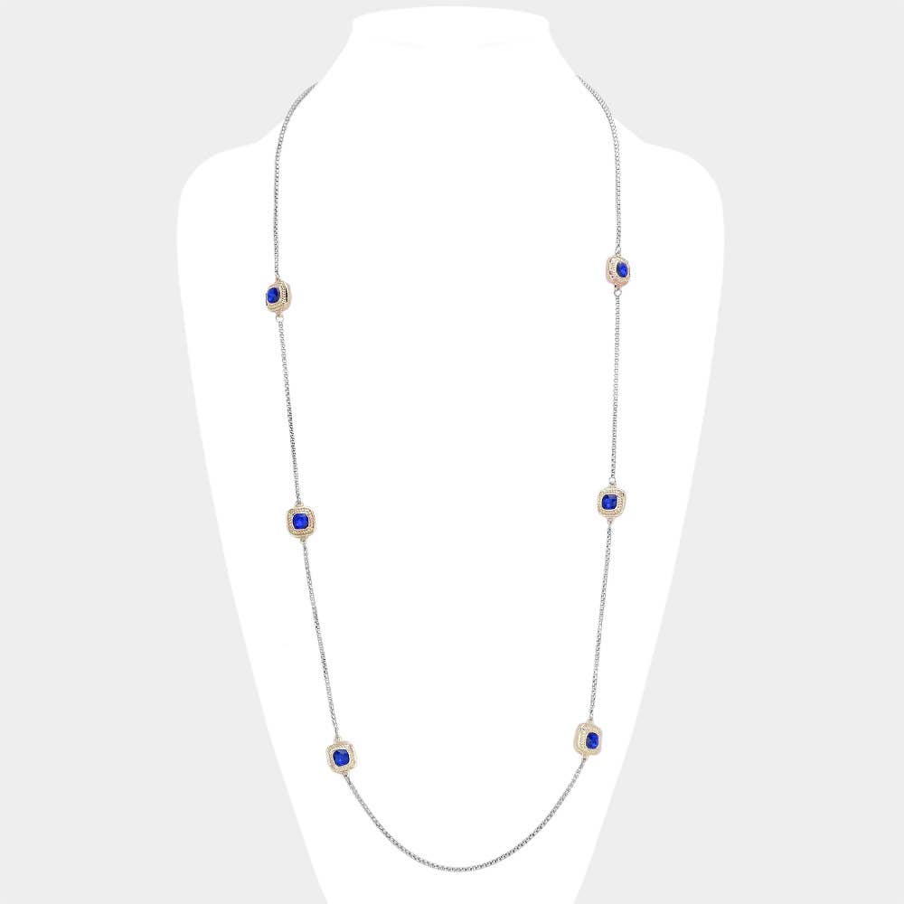 Sensibling Corp. - Wholesale Pendant/Charm Necklace - 14K Gold Plated Two Tone Square Pendant Station Necklace14