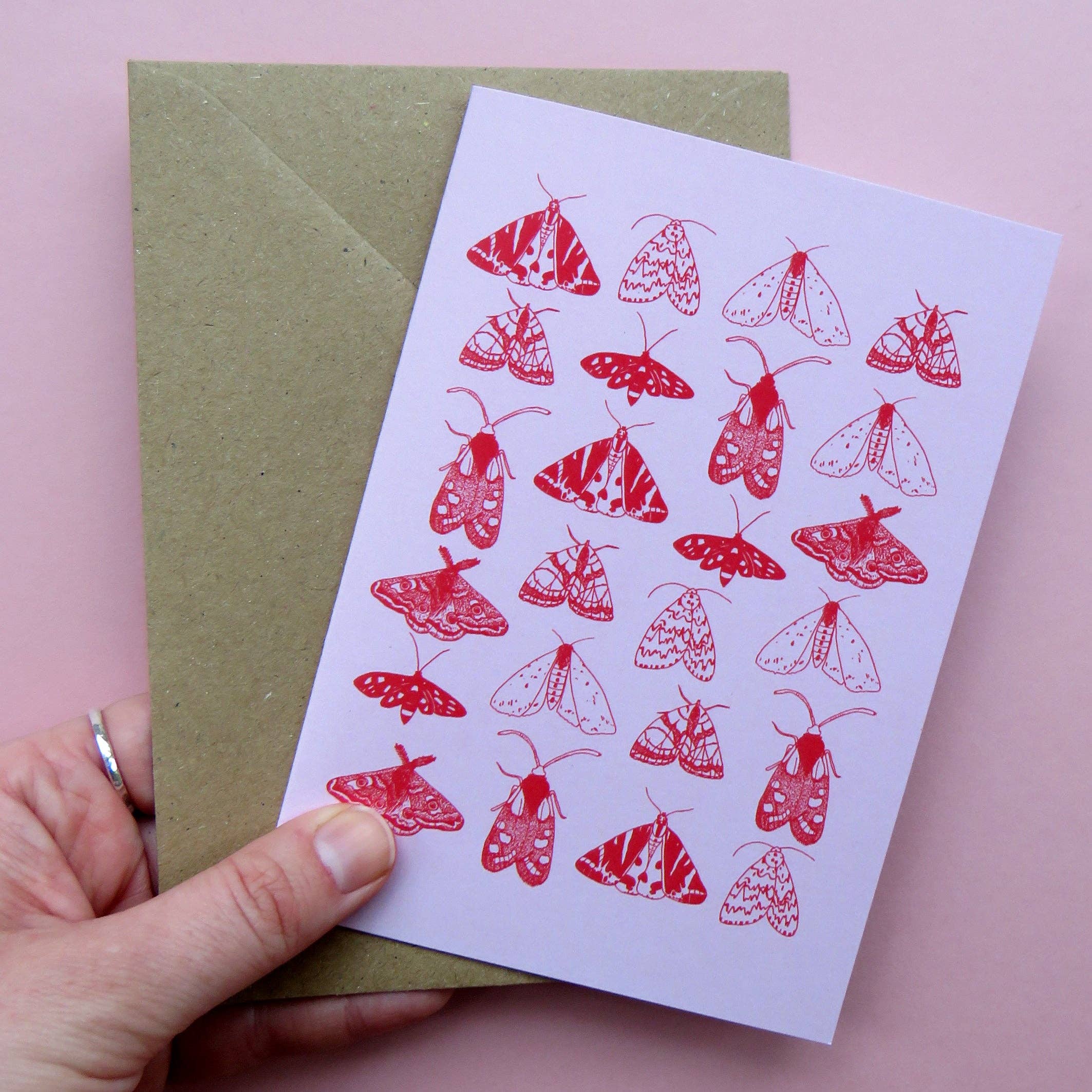 Kathryn Churn Designs – wholesale Everyday greeting card – Pink Moth A6 Greetings Card0
