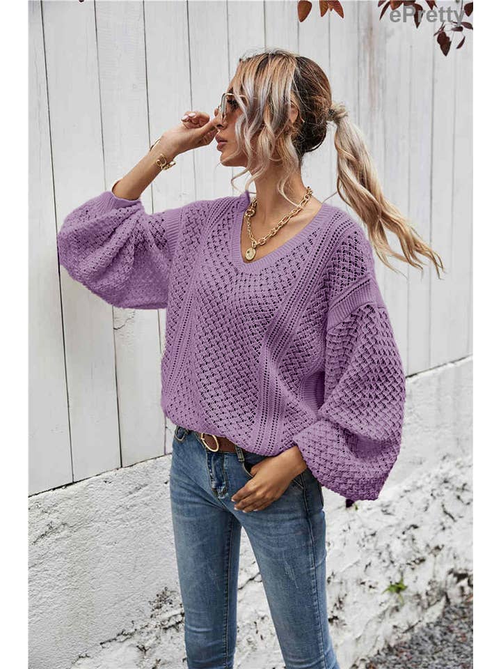 ePretty - Venta al por mayor Jersey de punto - Mujer - Suéter holgado con cuello en V de punto abierto SZ53-SW60195