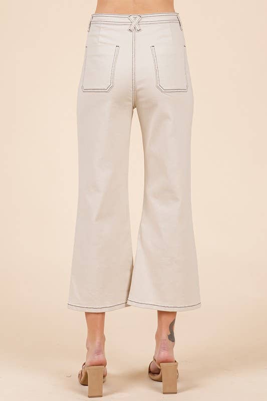 GeeGee x Lovelo - Wholesale Pants - Women's - Blanket Stitching High-Waisted Cropped Pants, OP51712.5