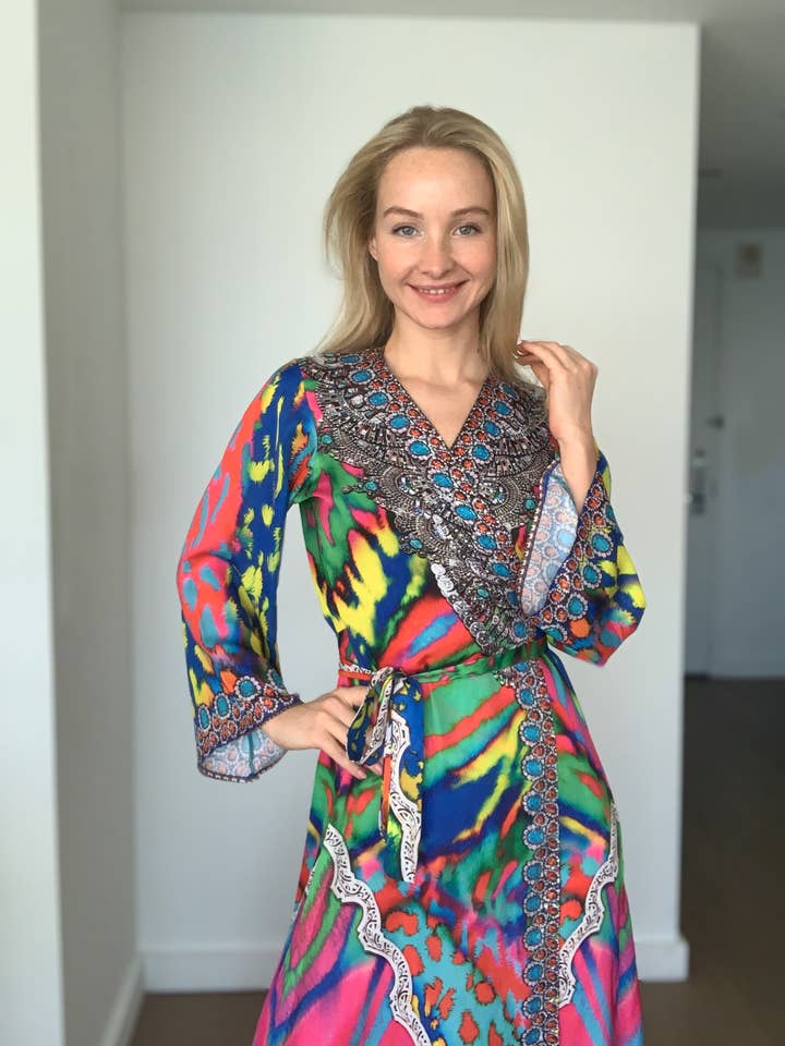 Animal print long silk Kimono duster 677 NEW ARRIVAL for wholesale by Ranee's