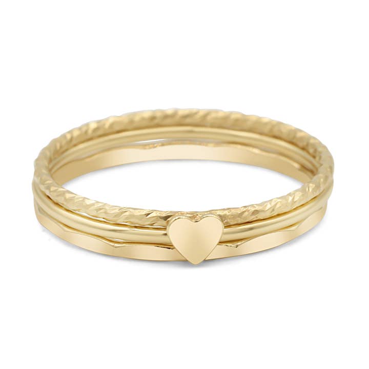 Empilement de 3 bagues cœur pour la vente par Karma Eleven