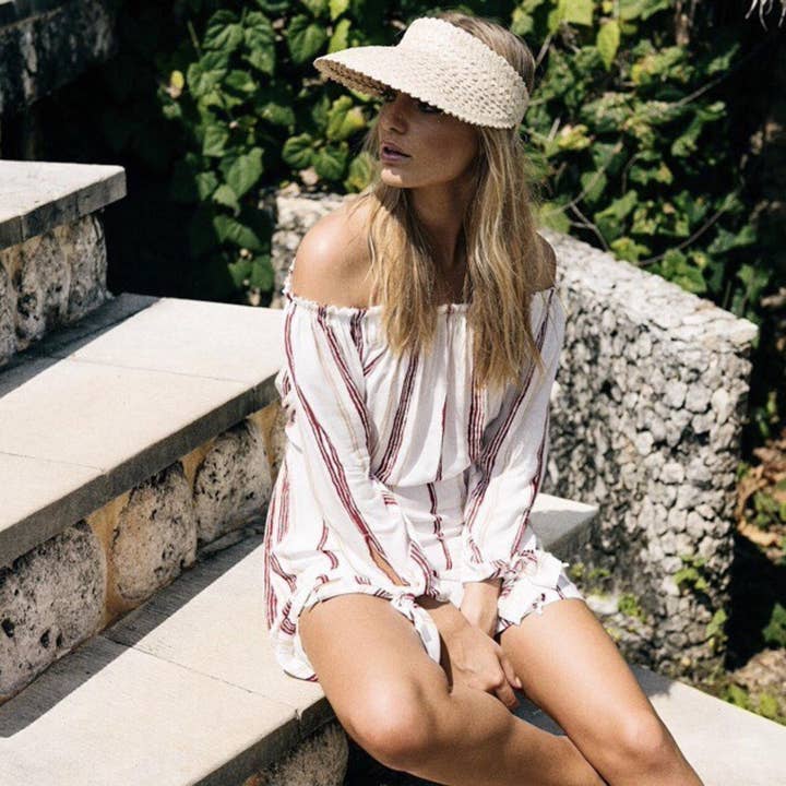 Bali Harvest - Wholesale Visor - Women's - Straw Hat Straw Visor Summer Beach Sun Cap - Adult (White)