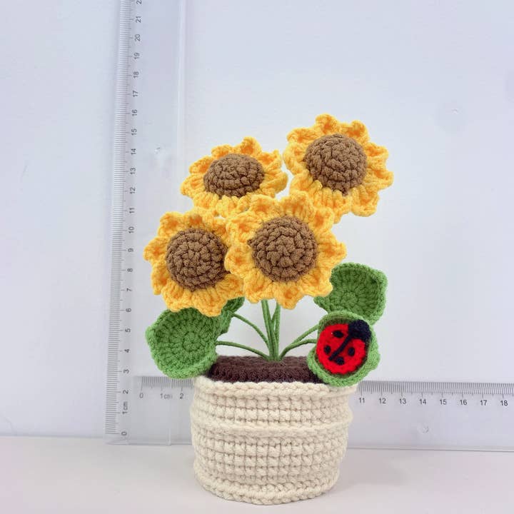 Lilyrosy(Duty free) - Wholesale Artificial Flowers - Crochet Sunflower plant pot, Handmade Valentine's Day gift7