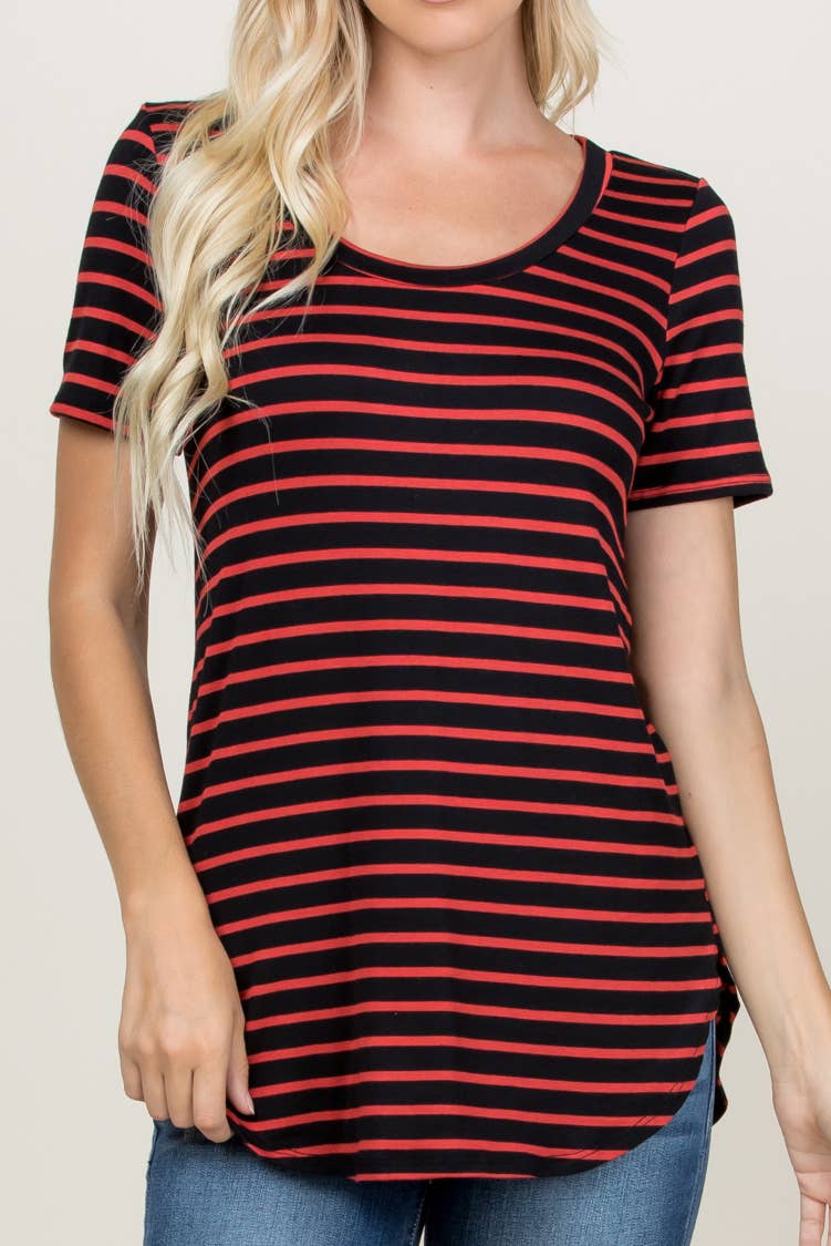 A.gain – wholesale Tunic – Women’s – 10183SS05 Striped Short Sleeve Scoop Neck Top1