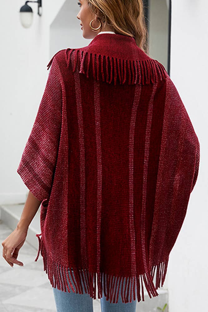 UNISHE – Großhandel Strickjacke – Damen – Gestreifter Strickpulli mit Quasten und offenem Umhang MMY1545