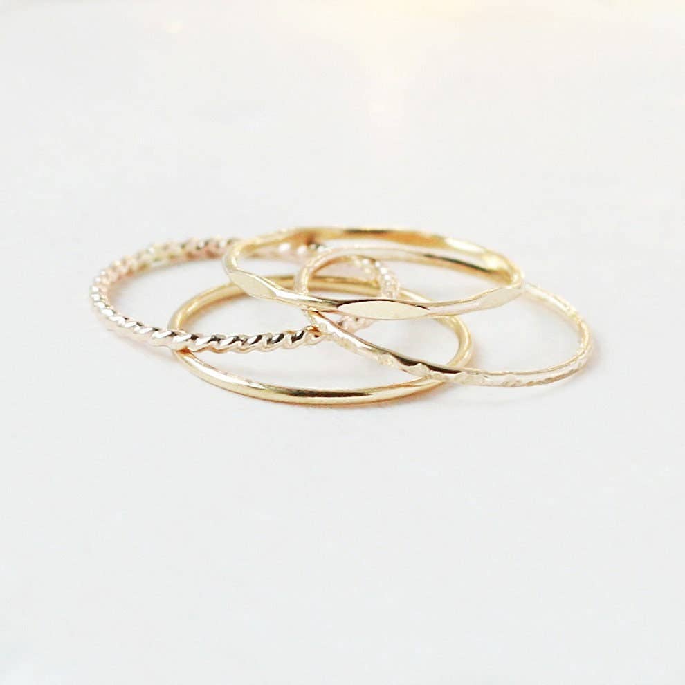 Meadowbelle - Wholesale Band/Stacked Ring - Gold Stacking Rings. Set Of Four. Skinny Slim. Stack Ring. Hammered. Shiny. 14K Gold Filled Classic Stack Ring. Knuckle Ring. Midi Ring.6