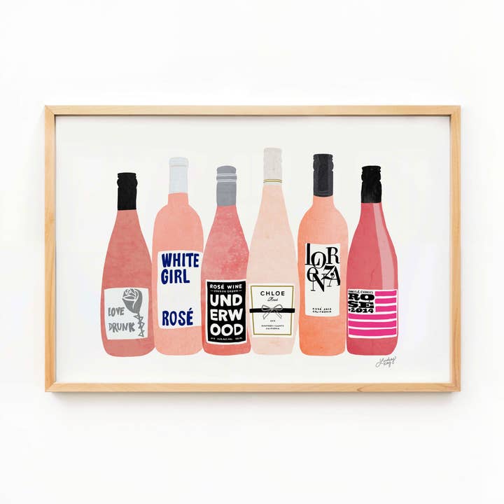 Rose Wine Bottles - Art Print for wholesale by Lindsey Kay Collective