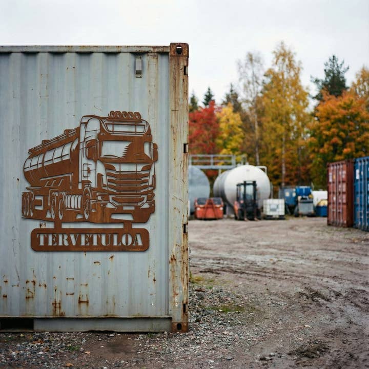 Tanker Truck Metal Wall Sign for wholesale by Teraskyltit.fi