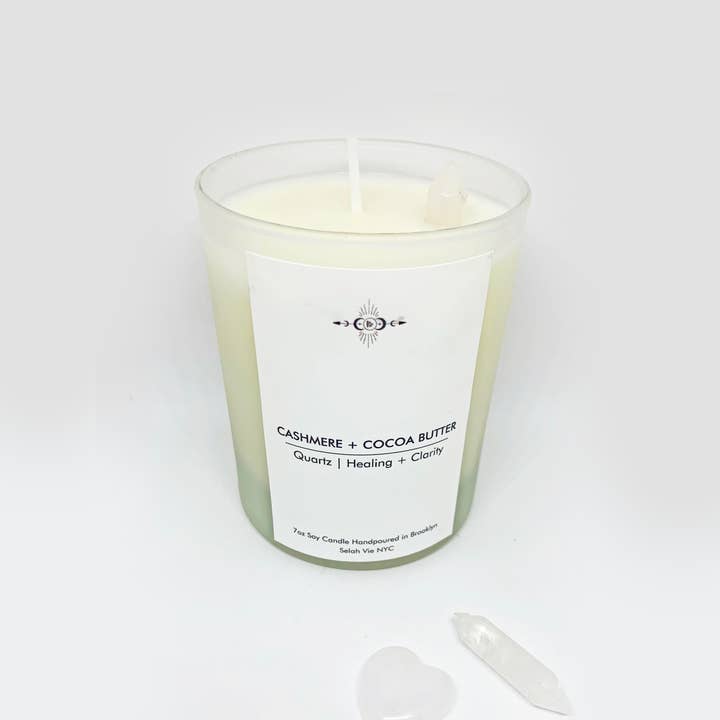 Selah Vie - Wholesale Jar/Filled Candle - Cashmere and Cocoa Butter Quartz Crystal Candle