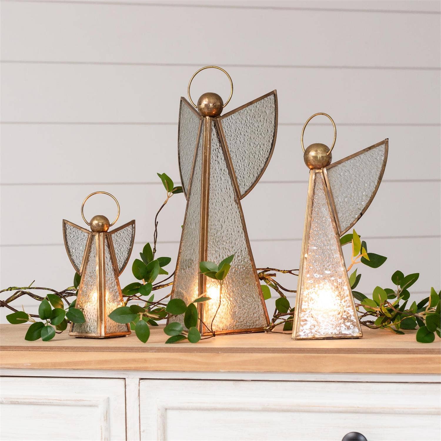 Audrey's Home & Gift - Vente Figurine décorative - Figurine d'Ange en Verre et Laiton Vintage (Ensemble de 03)2