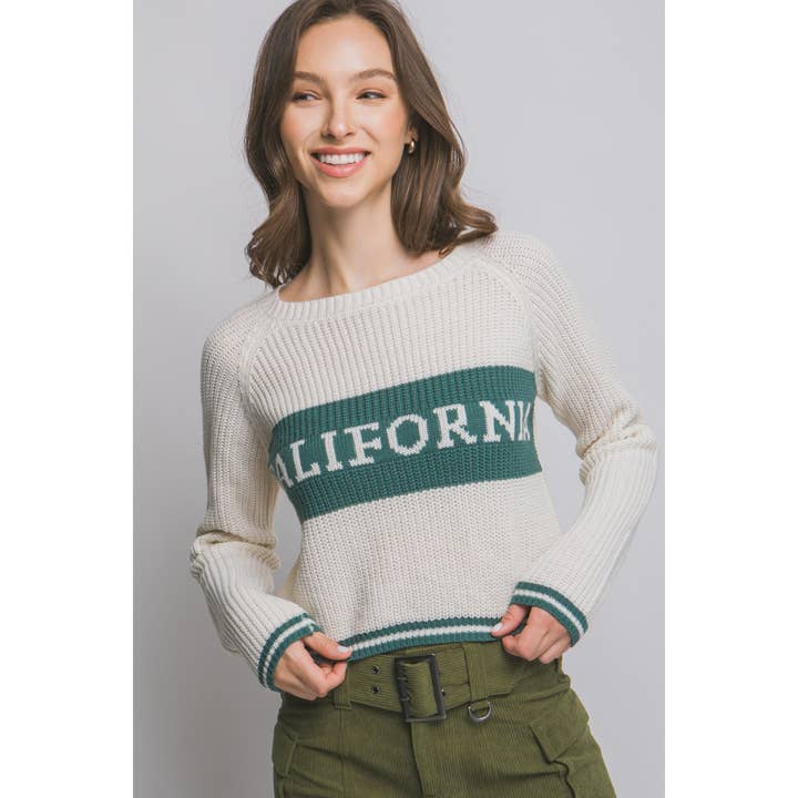 CALIFORNIA EMBROIDERED KNIT SWEATER for wholesale by Pinkbloom