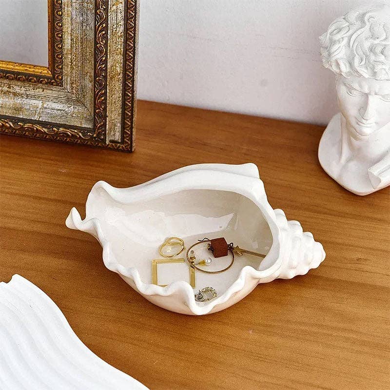 Kiyo Home - Wholesale Jewelry Dish - Conch Jewelry Storage Shell | Ceramic Coastal Storage Accent2