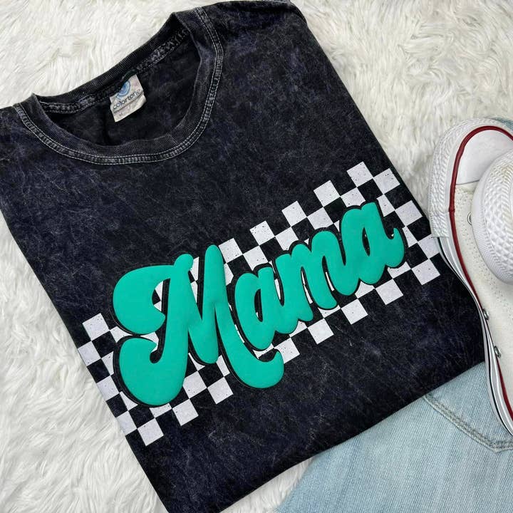 Manches courtes Mama Checkered Puff Crystal Wash pour la vente par Dockery Corporation