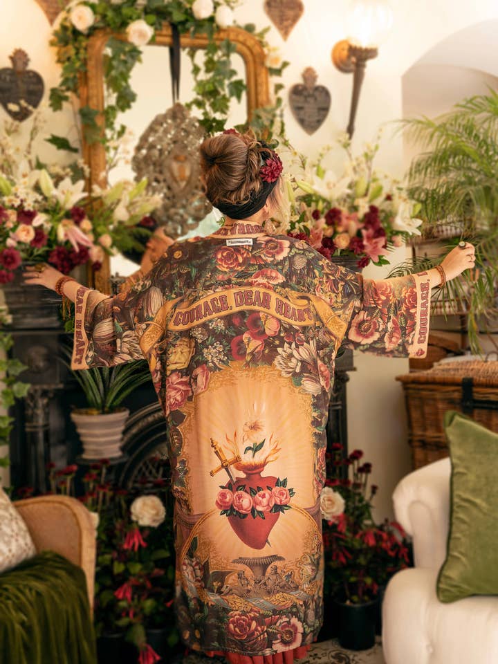 Courage Dear Heart Opera Duster Kimono Robe w/ Sacred Heart for wholesale by Market of Stars (Worldwide)