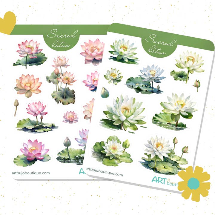 Sacred Lotus Floral Sticker Sheet Set for wholesale by Art Bujo Boutique