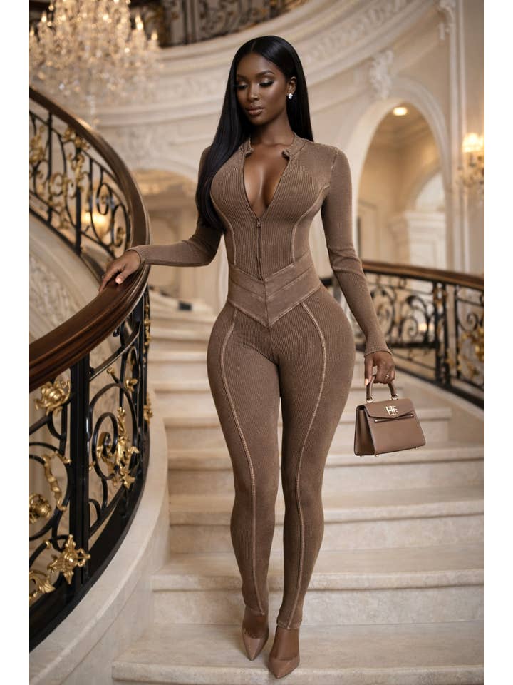 Dalia Studio - Vente Combinaison – femme - COMBINAISON DOS OUVERT À CHEVRON LAVAGE MINÉRAL4