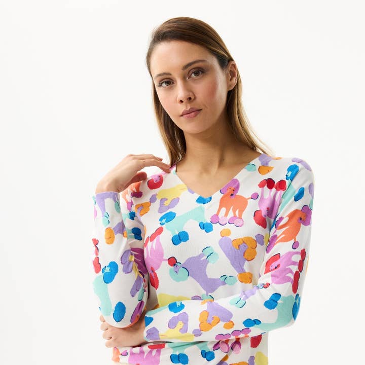 Pull col V imprimé multicolore pour la vente par leo & ugo