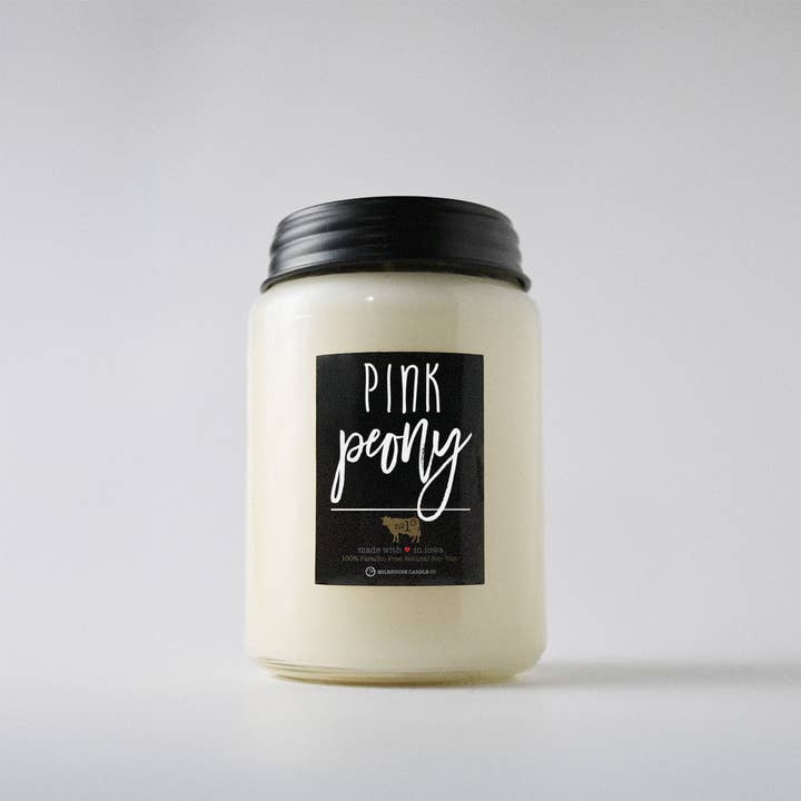 26 oz Farmhouse Jar Candle: Pink Peony for wholesale by Milkhouse Candle Company