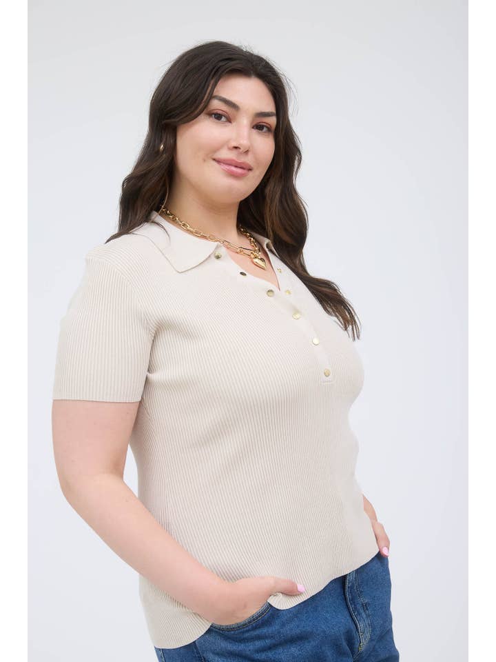 The Workshop Studio - Wholesale Knit Top - Women's - PLUS GOLD SNAP BUTTON SWEATER KNIT POLO24