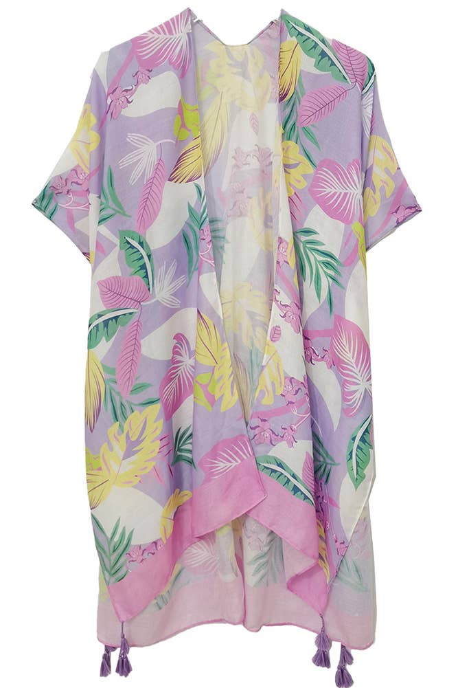Hana - Wholesale Kimono - Women's - Palm Leaf Print Tassel Summer Kimono Cover Up4