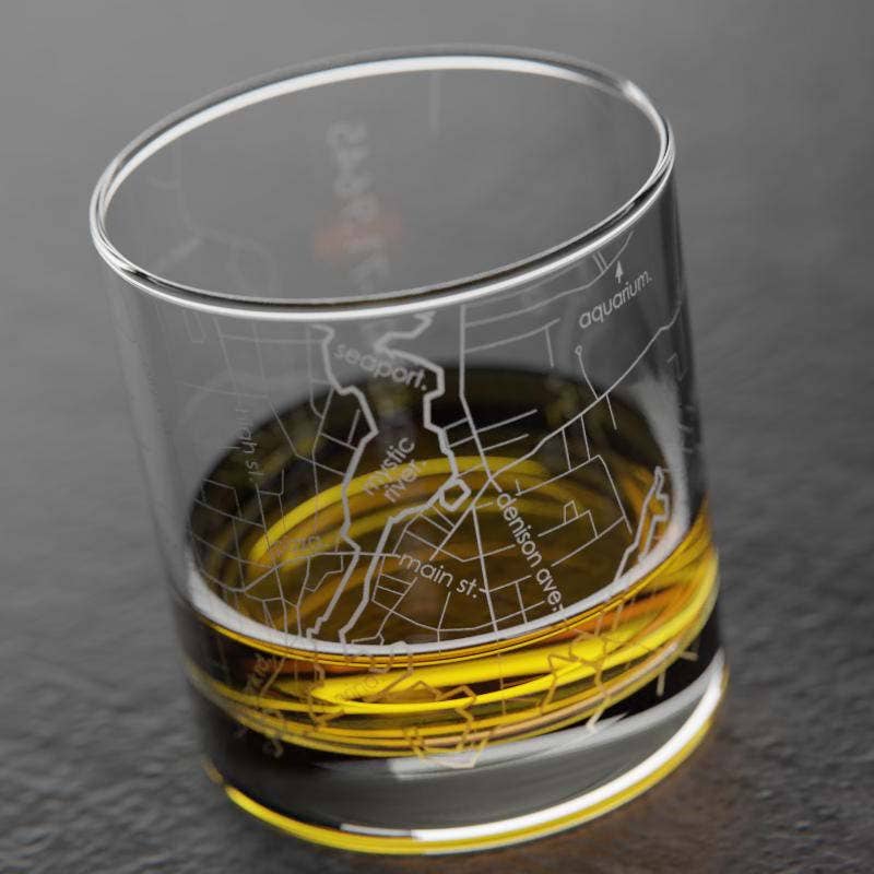 Well Told - Wholesale Drinking Glass/Cup - Mystic, CT City Map - Etched Whiskey Rocks Glass3