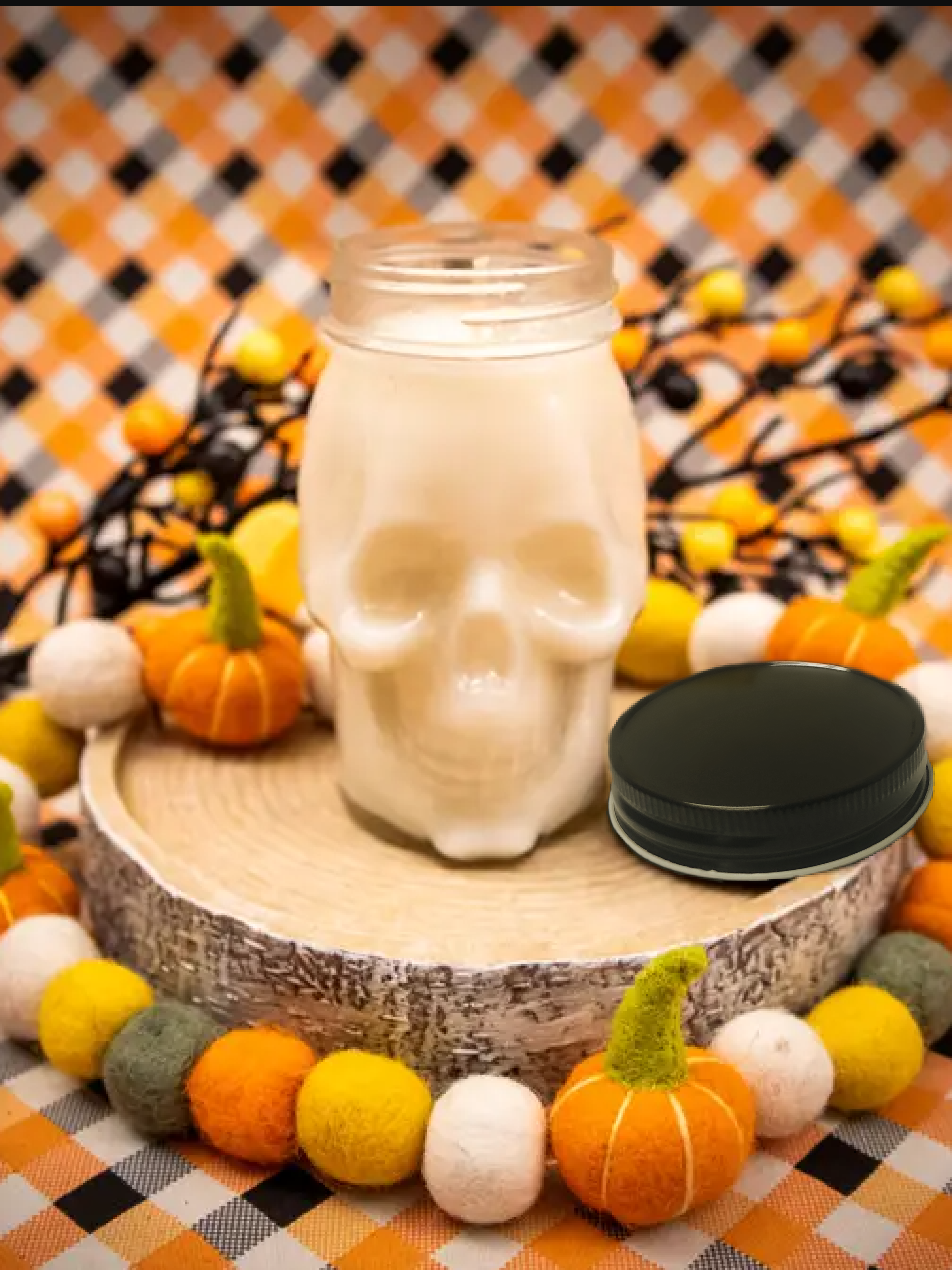 Oily Blends - Vente Bougie en bocal - Bougie Skull à la cire de soja Clean Burning Halloween3