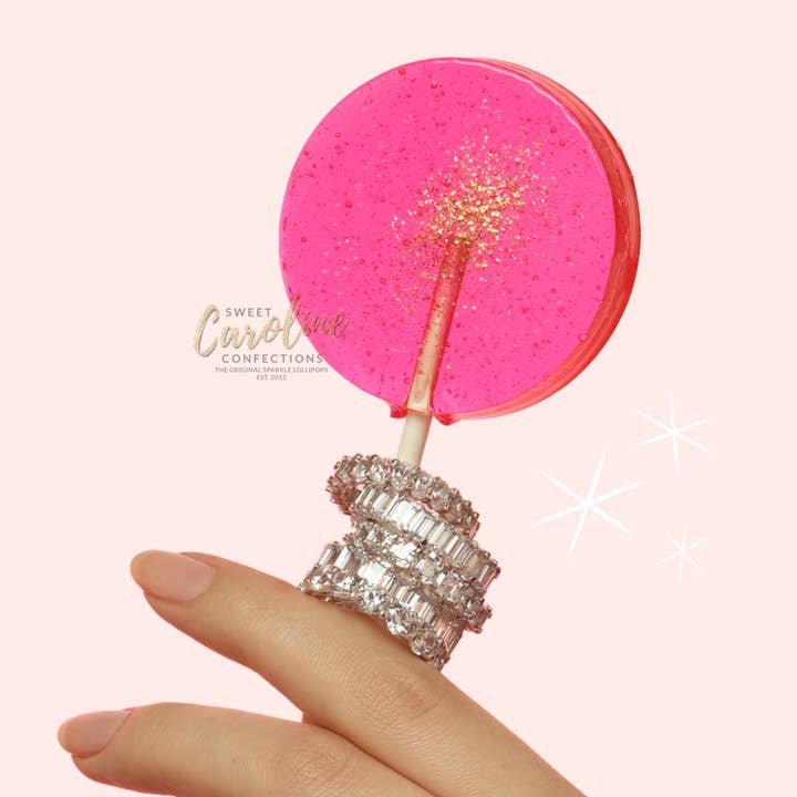Sucettes roses et dorées, saveur de pastèque, 10/caisse, végétaliennes pour la vente par Sweet Caroline Confections
