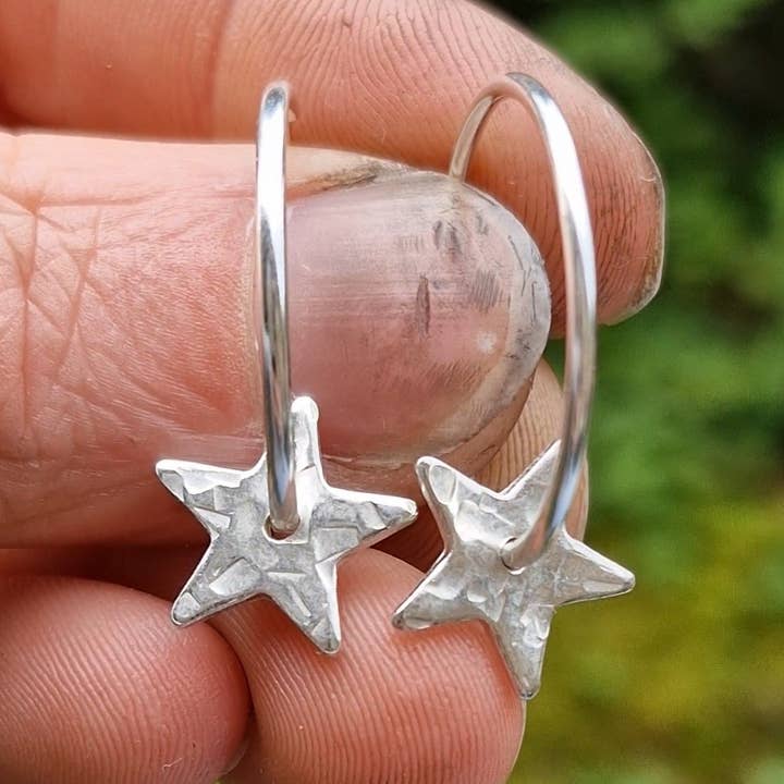 Sterling Silver Star Charm Hoops - BIG for wholesale by Nature's Finds Studio