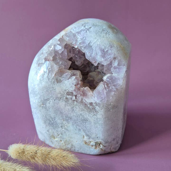XL Gemstone Druzy Pink Amethyst Geode Freeform of 1840 grams Statement Piece for wholesale by Moonlight Gemstones