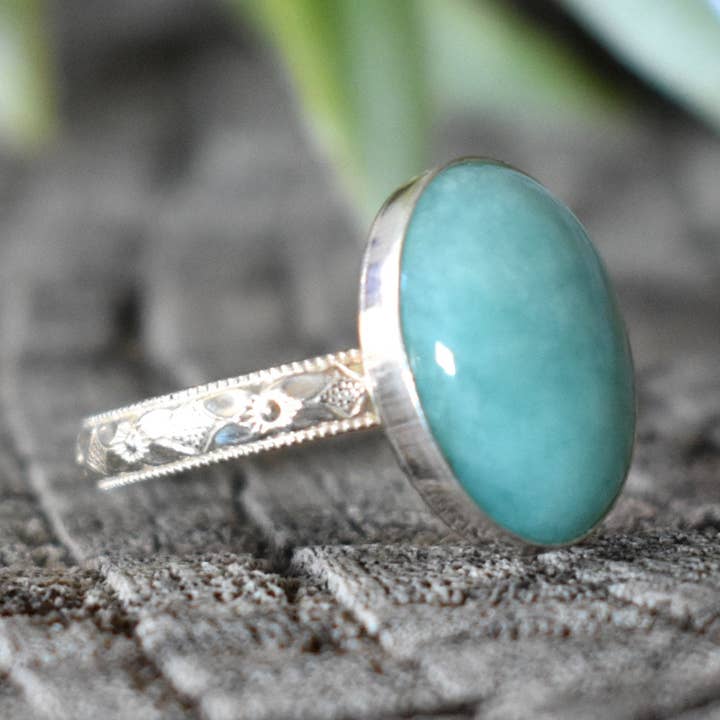 A Wild Violet – Anel de cocktail/declaração por atacado – Anel Boho Amazonite8