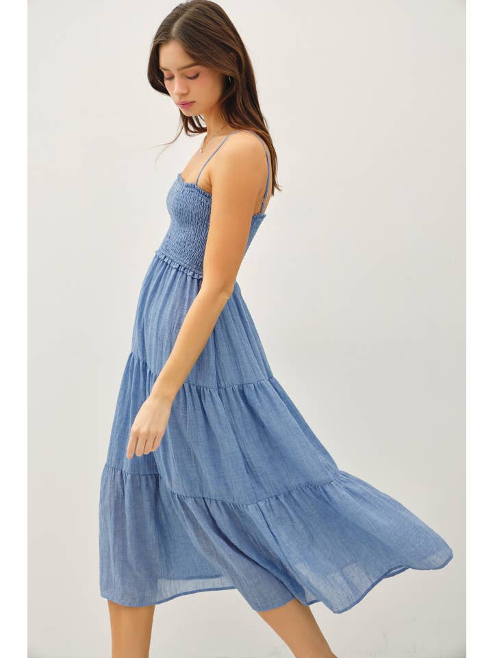 Be Cool - Wholesale Dress - Women's - SHEER MIDI DRESS W/ SMOCKED BODICE