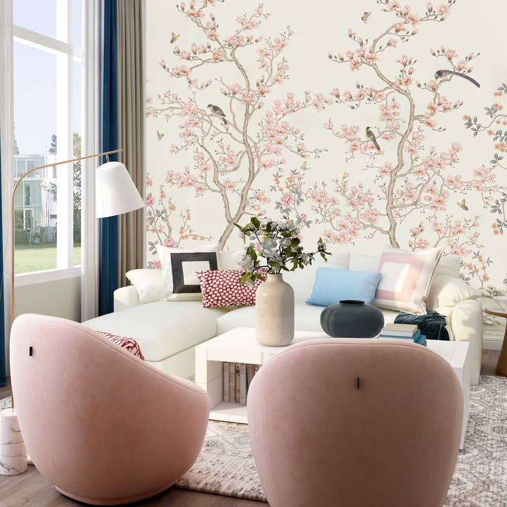 GK Home Decor - Wholesale Wallpaper - Serene Blossom Hand-Illustrated Chinoiserie Wallpaper Mural1