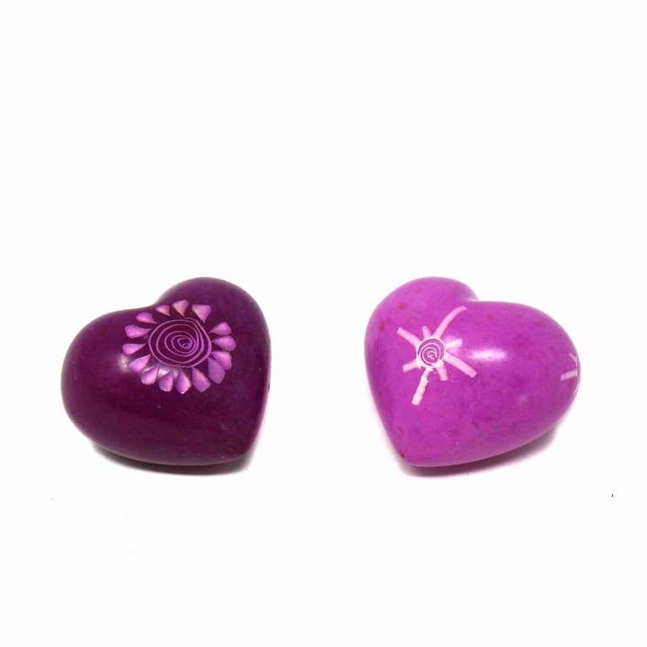 Global Crafts - Wholesale Decorative Tabletop Object - Soapstone Hearts in Assorted Colors with Designs- Set of 104