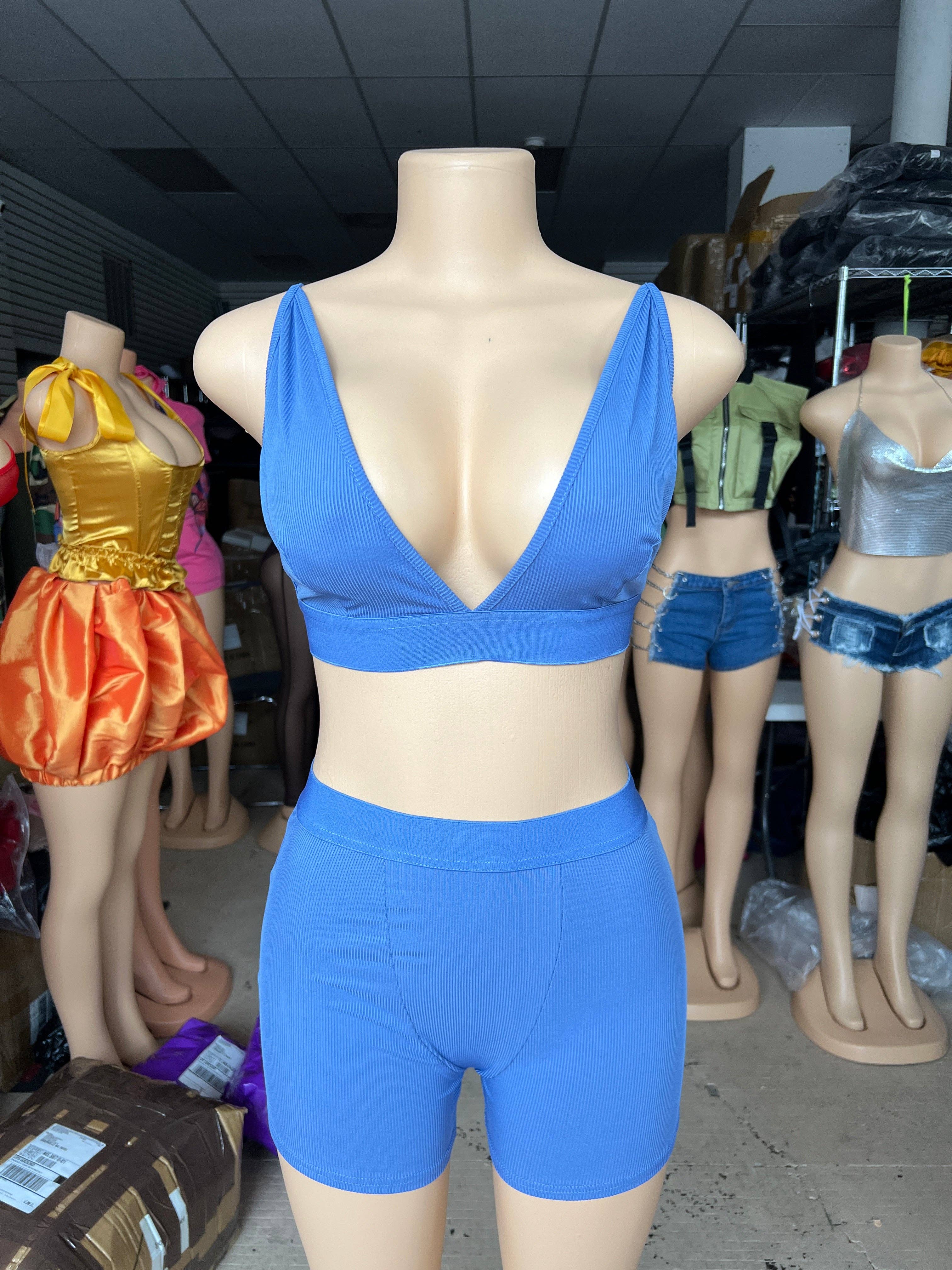 MB Fashion Wholesale - Vente Ensemble de vêtements d'intérieur – femme - Ensemble bralette côtelée et short de motard MB FASHION 2421T37