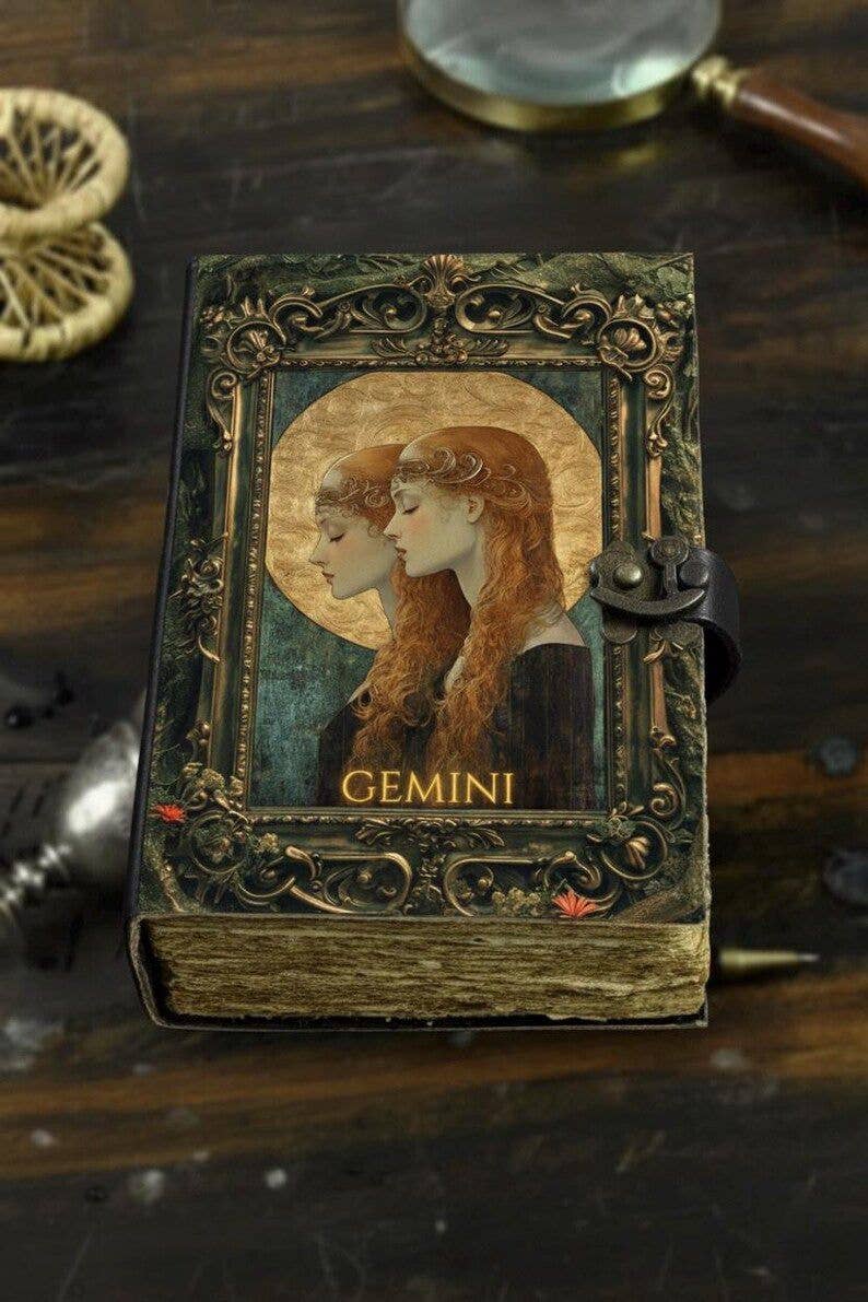 MNM HANDICRAFTS - Wholesale Dagboek/agenda - Gemini Grimoire Vintage leren dagboek Zodiac leren boek1