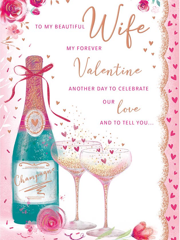 Carte de Saint-Valentin, Épouse, Champagne et verres pour la vente par Piccadilly Greetings